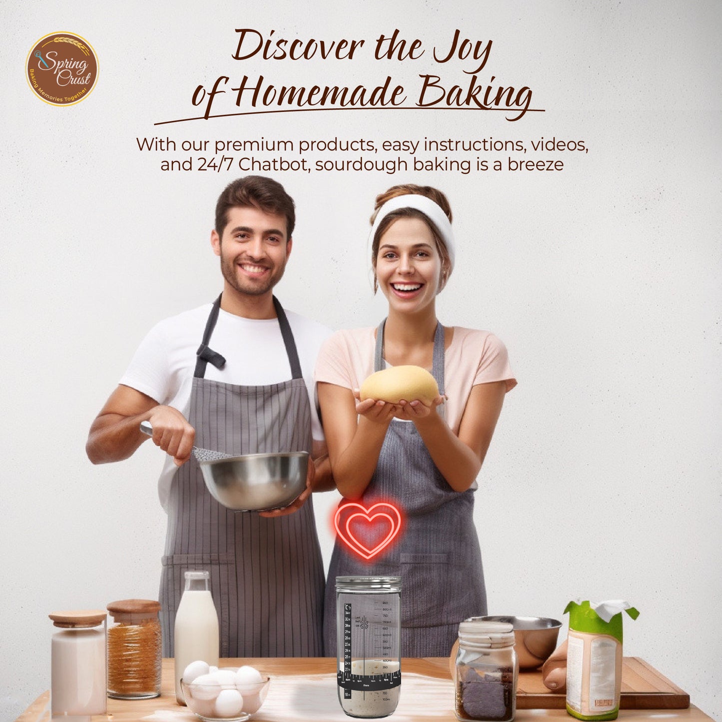 Beginner-Friendly Sourdough Starter Kit, Sourdough Starter Jar, 34oz Sourdough Jar Wide Mouth, Easy Instructions, Recipes & 24/7 AI Support - Sourdough Bread Baking Supplies
