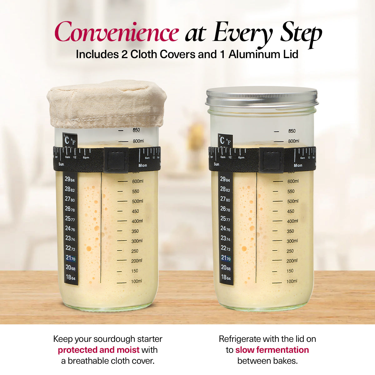 Beginner-Friendly Sourdough Starter Kit, Sourdough Starter Jar, 34oz Sourdough Jar Wide Mouth, Easy Instructions, Recipes & 24/7 AI Support - Sourdough Bread Baking Supplies